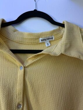 kathy ireland Pale Yellow Textured Button-Front Blouse